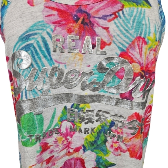 Sold Superdry Vintage Logo Hibiscus All Over Print Racerback Tank Top Size 8 - Picture 3 of 12